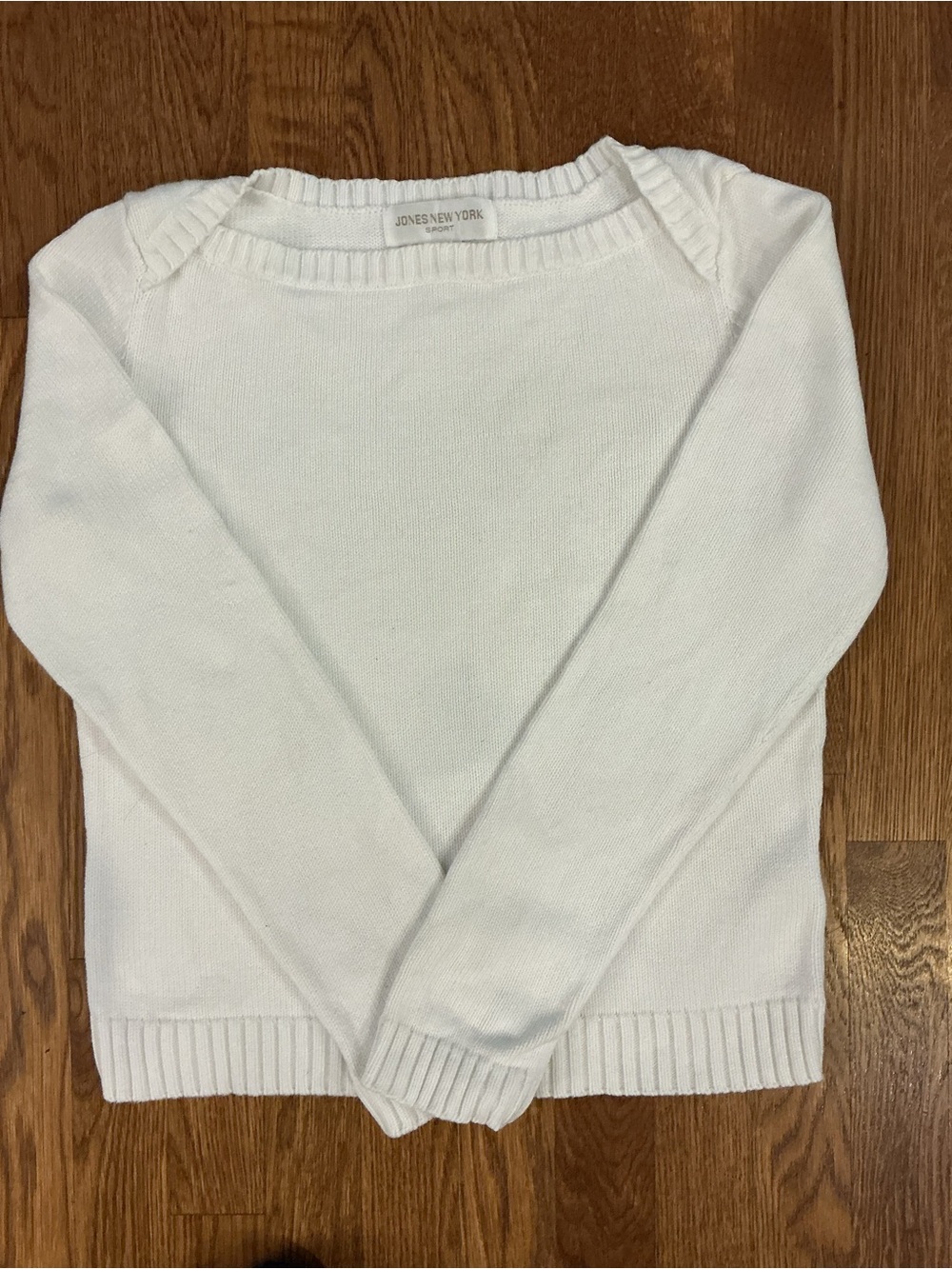 Jones New York Sport Women's L White Cotton Boat Neck Sweat Sweater Long Sleeve